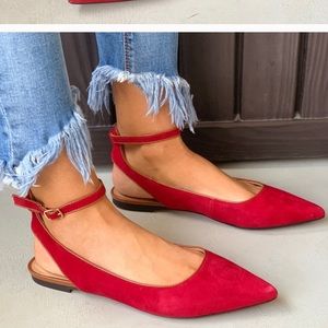 Red suede pointy flats